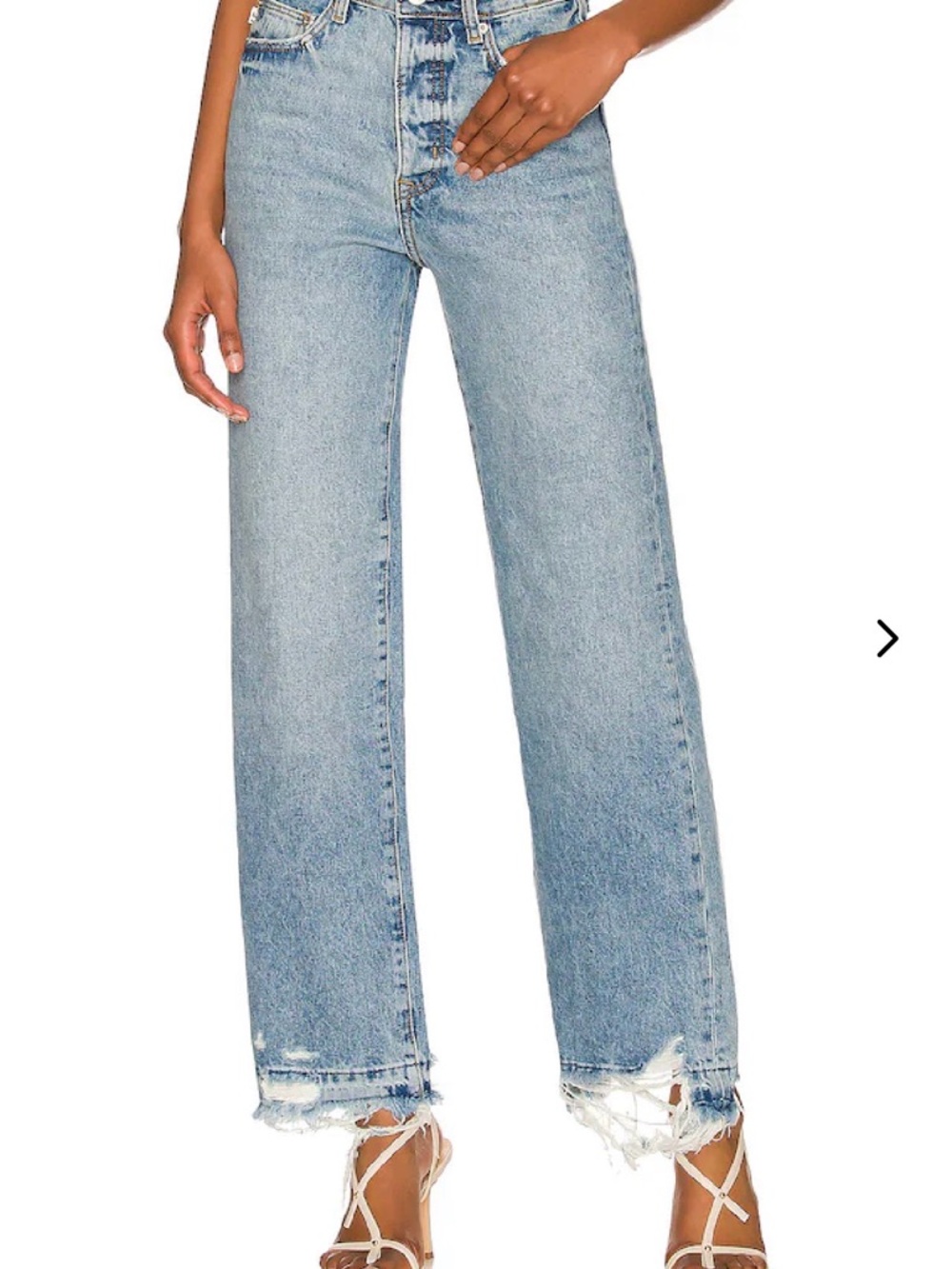 Lovers + Friends High Rise Straight Frayed Raw Cut Hem Button Fly Denim Jeans